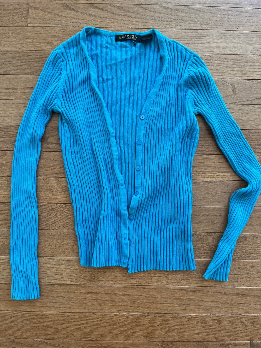 Express Women’s Turquoise Ribbed Button-Down Cardigan
